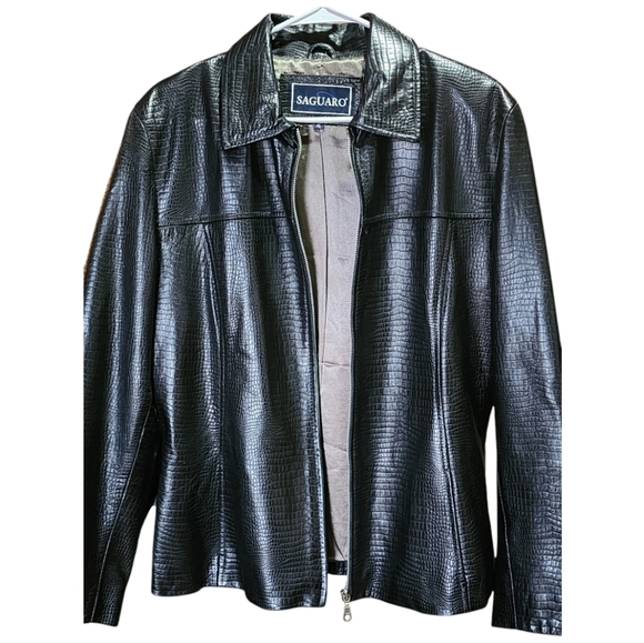 Vintage Saguaro Genuine Leather Croc-Embossed Black Jacket Y2K Style Size XL - Picture 3 of 15